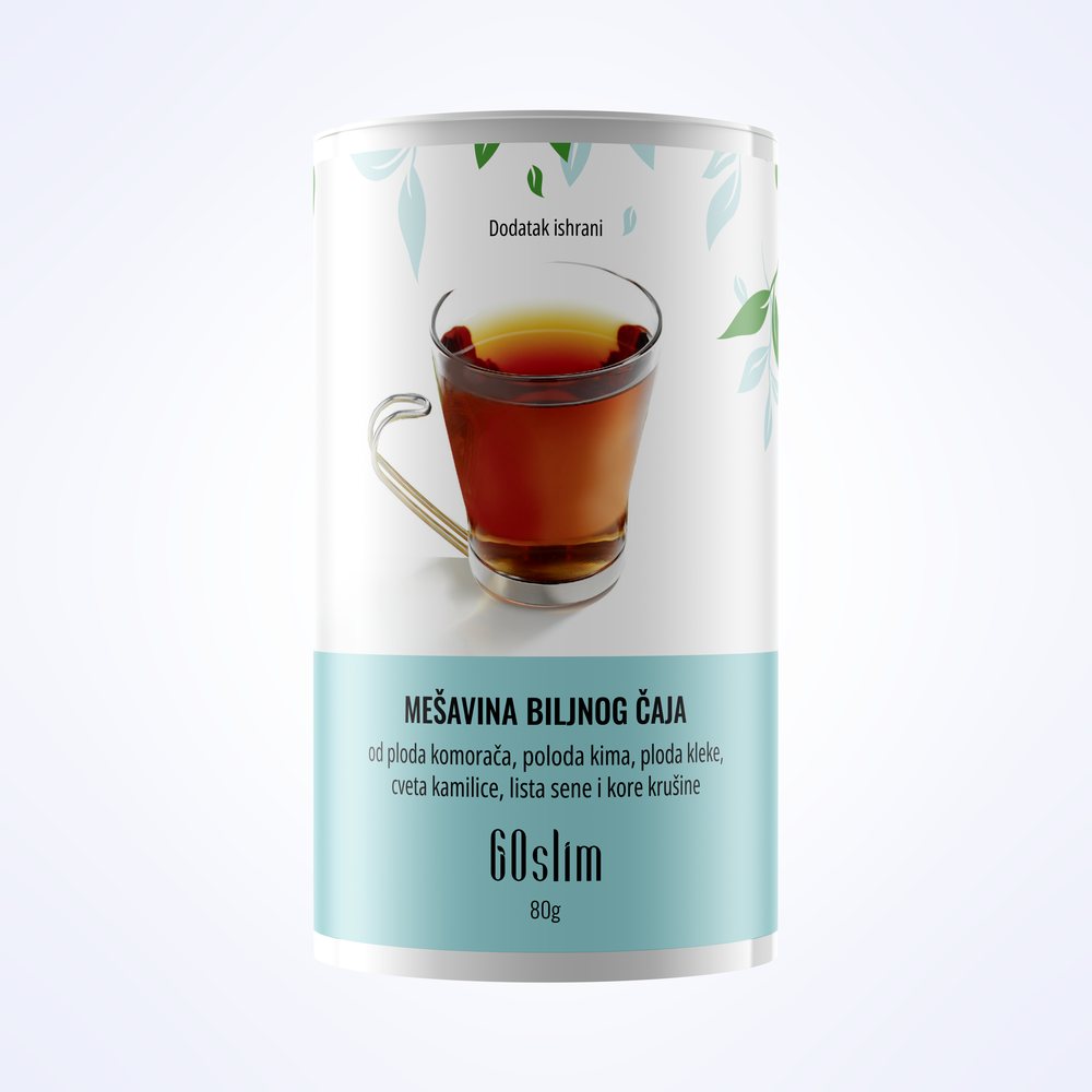 GoSlim, posuda od 80 g biljne čajne mješavine i šalica čaja