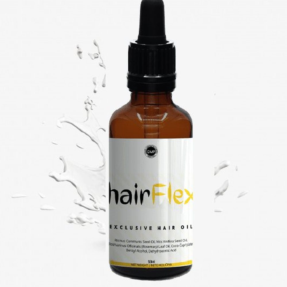 HairFlex, smeđa bočica ulja za kosu s crnom kapaljkom