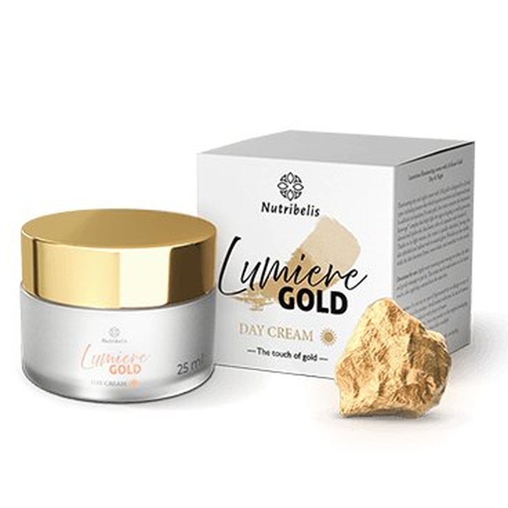 Lumiere Gold, tegla dnevne kreme od 25 ml sa zlatnim poklopcem i kutija