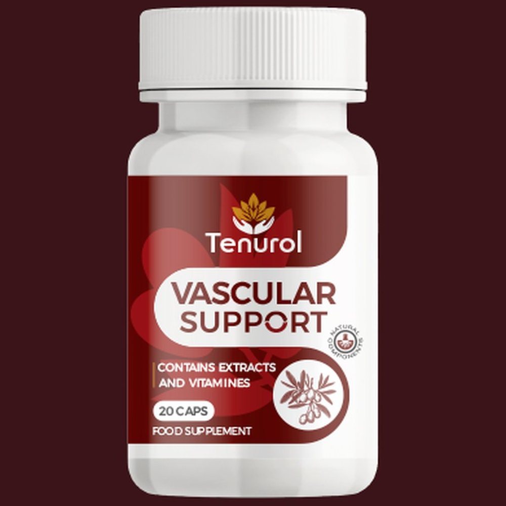 Bijela bočica Tenurol Vascular Support s bordo etiketom u ruci